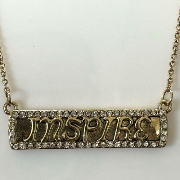 INSPIRE Bar Charm Sign With Rhinestones Pendant Necklace - Picture 2 of 11